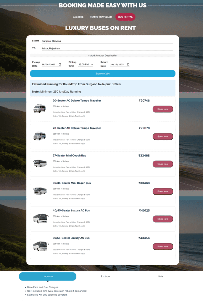 Tempo Traveller Charges Per Km